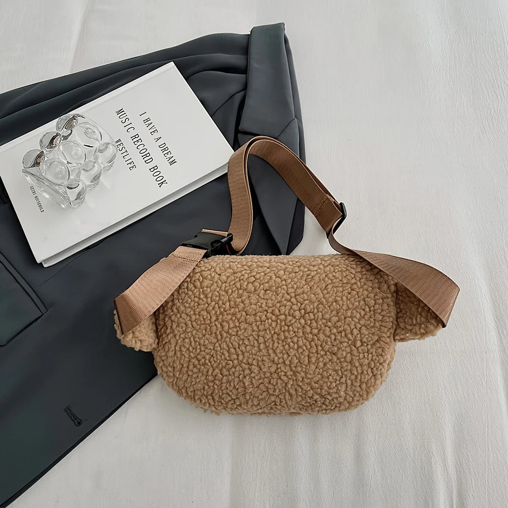 Women's Lamb Wool Chest Bag Large Capacity Crossbody Bag