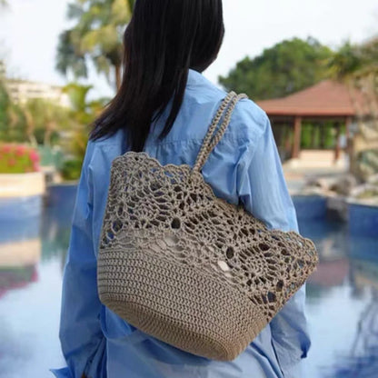 Women's Crochet Beach Tote Bag – Large Hollow Woven Shoulder Bag