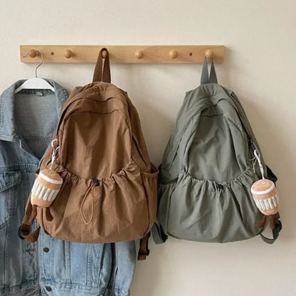 Large Capacity Women's Casual Backpack – Korean Pleated Cloth School Bag