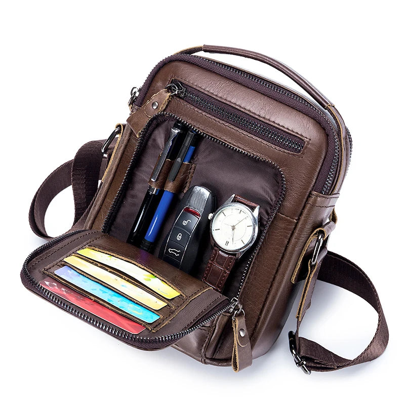 Genuine Leather Men's Crossbody Shoulder Bag – Multifunctional