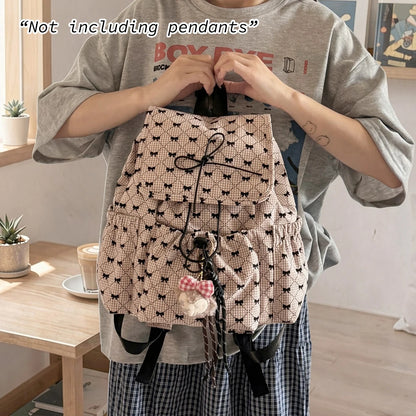 Bow Print Backpack – Japanese Style Large Capacity Casual Bag