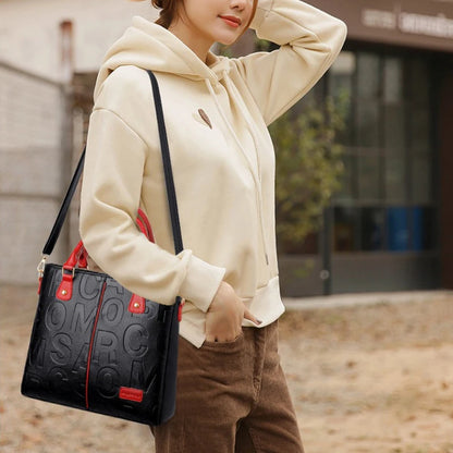Large Capacity PU Leather Tote Bag – Women's Letter Embossed Shoulder Bag