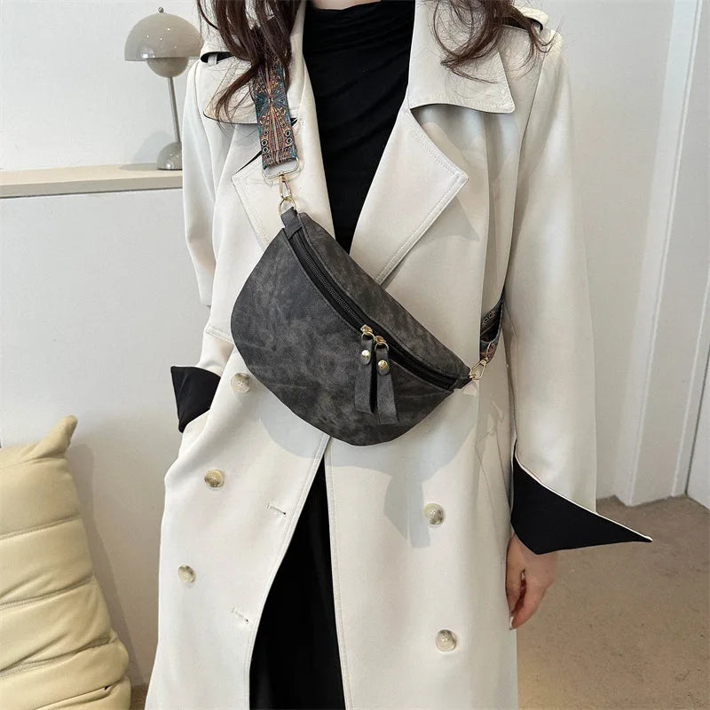 Women's PU Leather Crossbody Bag with Wide Boho Strap