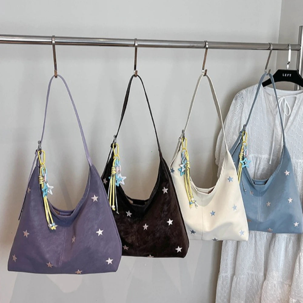 Star Embroidered Hobo Bag – Large Capacity Women's Shoulder Tote