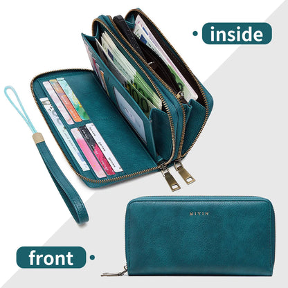 RFID Blocking Double-Zipper Wallet for Women – Vintage Large Capacity Card Holder