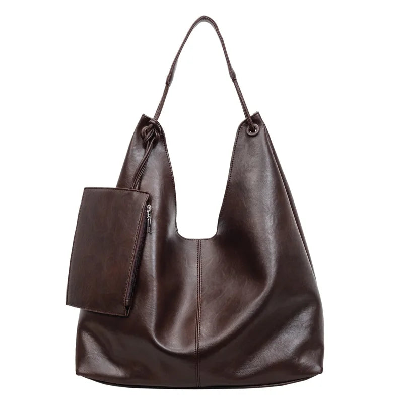 Large Capacity Soft Leather Hobo Shoulder Bag – Women's Retro Tote