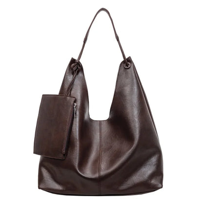 Large Capacity Soft Leather Hobo Shoulder Bag – Women's Retro Tote