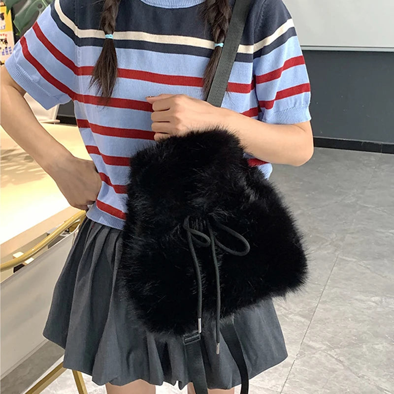 Fluffy Plush Women's Backpack – Soft Furry Mini Shoulder Bag