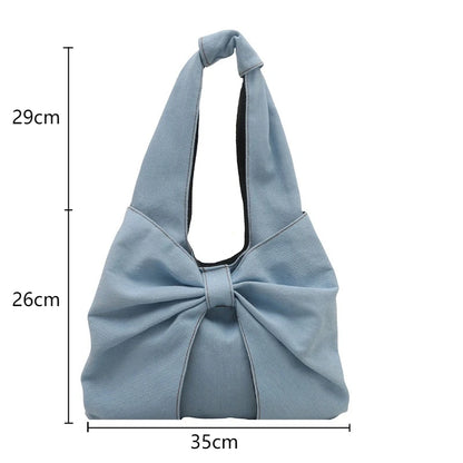 Bowknot Denim Shoulder Bag – Women's Casual Handbag