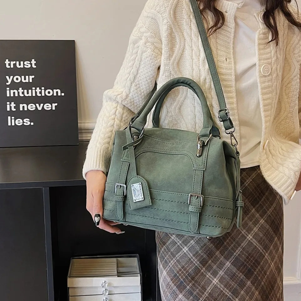 Faux Suede Leather Shoulder Bag for Women – Vintage Tote