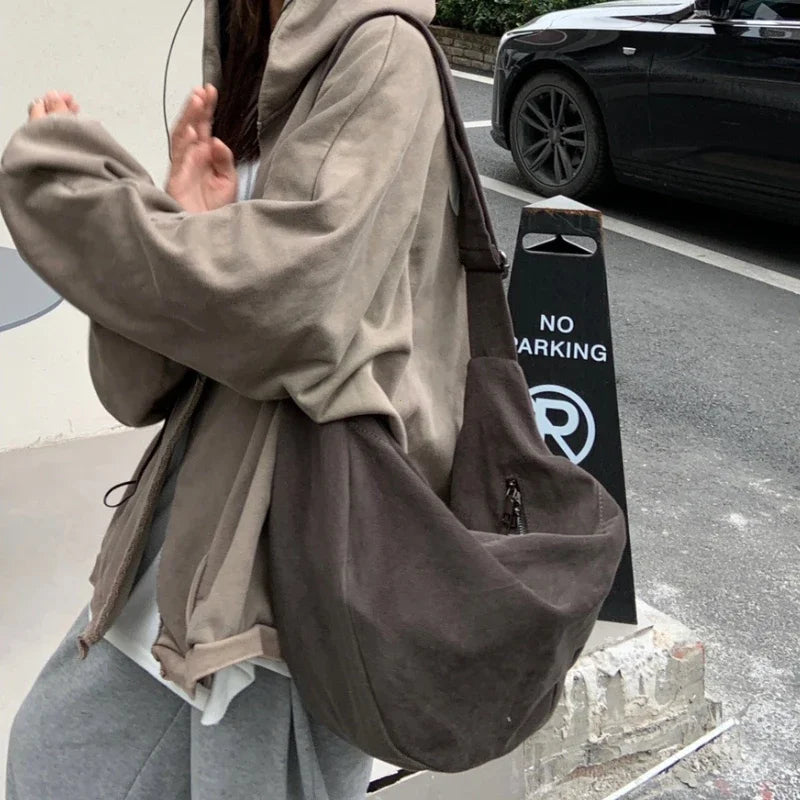 Canvas Dumpling Crossbody Bag – Large Capacity Harajuku Shoulder Bag, Unisex