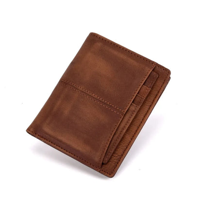 Men's Genuine Leather Slim Trifold Wallet – Retro Western Style Card Holder