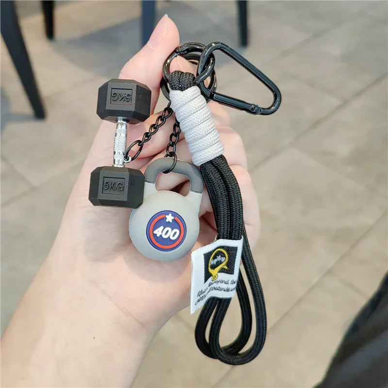 Barbell Keychain Charm – Gym Dumbbell & Kettlebell Keyring