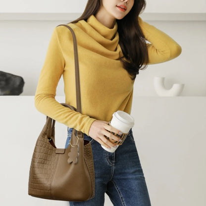 Crocodile-Embossed PU Leather Bucket Bag – Women's Hobo Tote & Crossbody