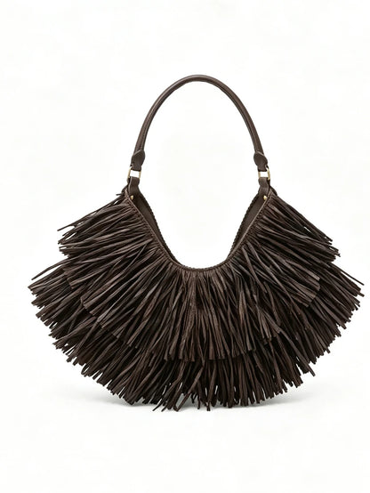 Boho Fringe Leather Hobo Shoulder Bag for Women