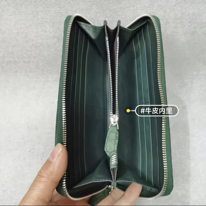 Genuine Crocodile Leather Long Zip Wallet in Green