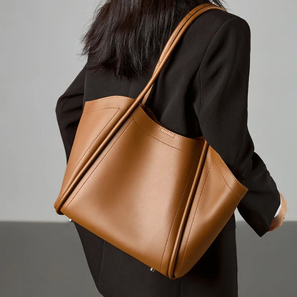 Women's Genuine Leather Tote Bag – Large Capacity Shoulder Bag