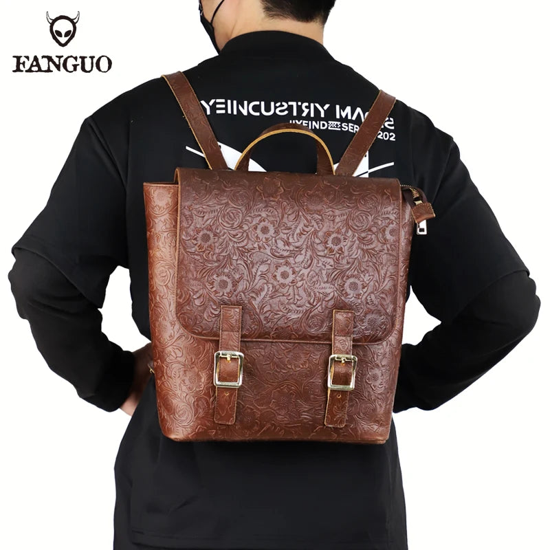 Men's Genuine Leather Retro Backpack – Large Capacity Rucksack
