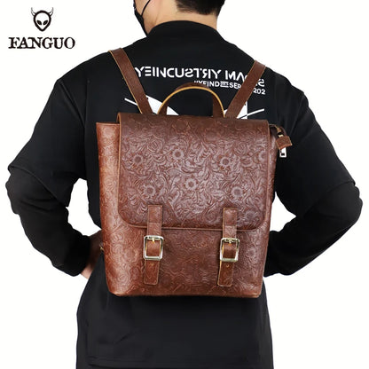Men's Genuine Leather Retro Backpack – Large Capacity Rucksack