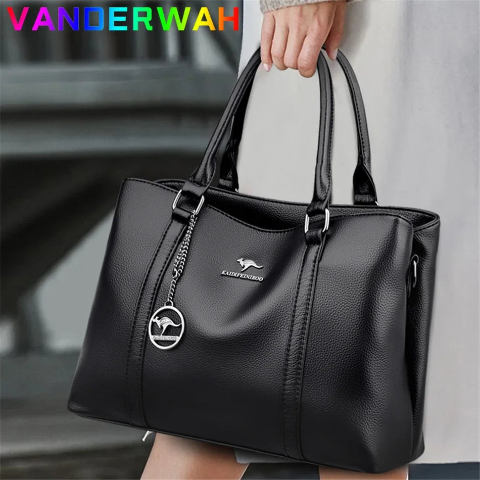 Women's Leather Tote Bag – Large Capacity Shoulder & Crossbody Handbag