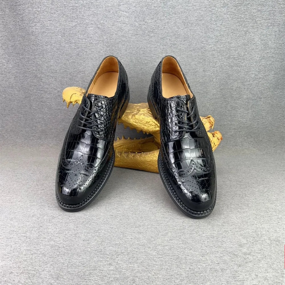 Crocodile Leather Wingtip Brogue Dress Shoes for Men