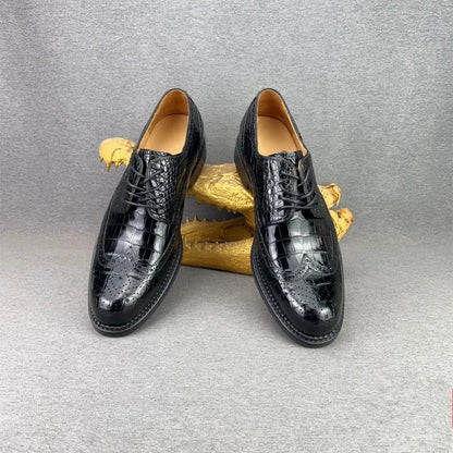 Crocodile Leather Wingtip Brogue Dress Shoes for Men