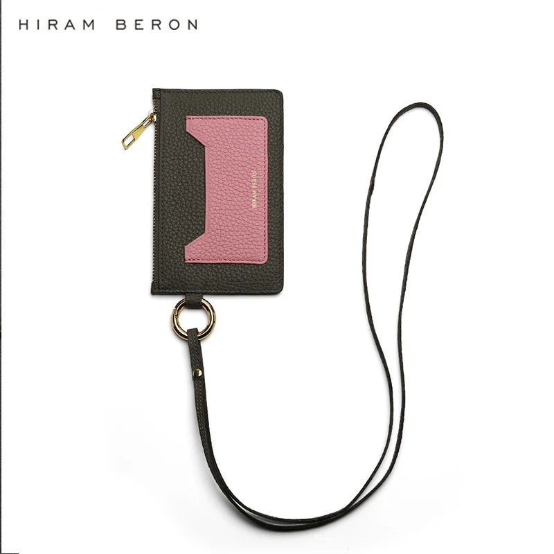 Leather ID Card Holder with Lanyard, Slim Badge Holder Wallet