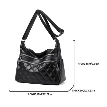 Quilted Leather Crossbody Bag for Women – Large Capacity Shoulder Bag