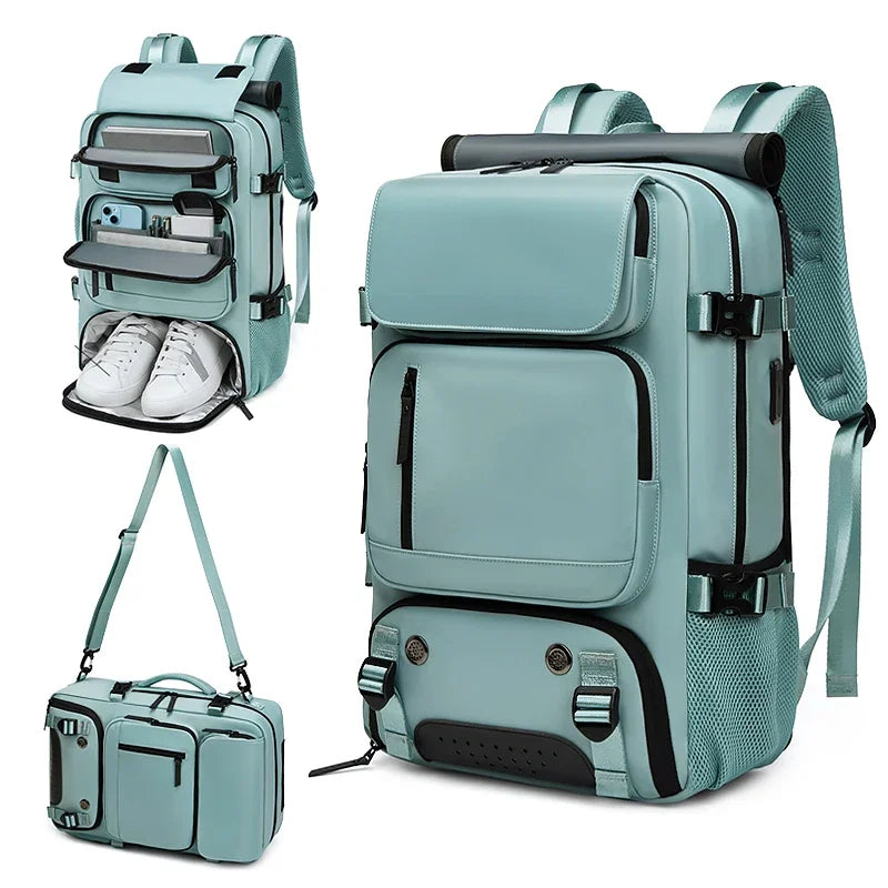 Waterproof 16" Laptop Backpack with Shoe Bag, Hidden USB Port & Hidden Shoulder Straps