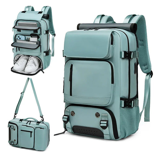 Waterproof 16" Laptop Backpack with Shoe Bag, Hidden USB Port & Hidden Shoulder Straps