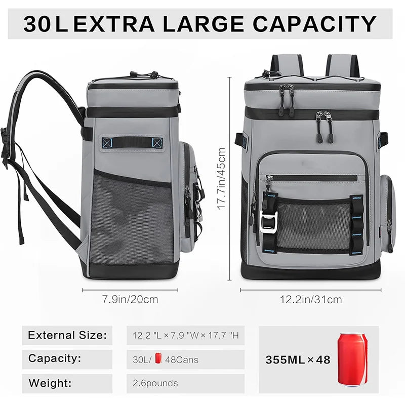30L Insulated Cooler Backpack – Waterproof Leak-Proof Rucksack