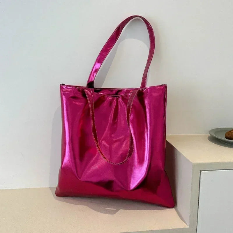 Metallic Tote Bag for Women – Shiny PU Leather Shoulder Bag