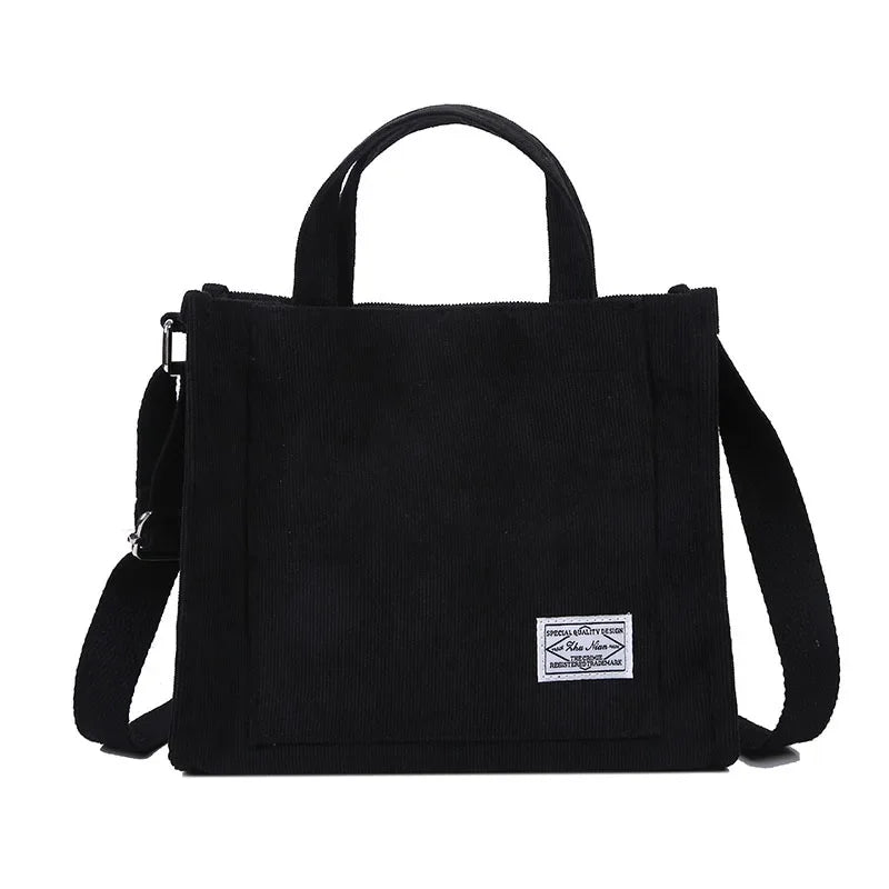 Women Corduroy Zipper Shoulder Bag Small Cotton Canvas Handbag Casual Tote Female Eco Crossbody