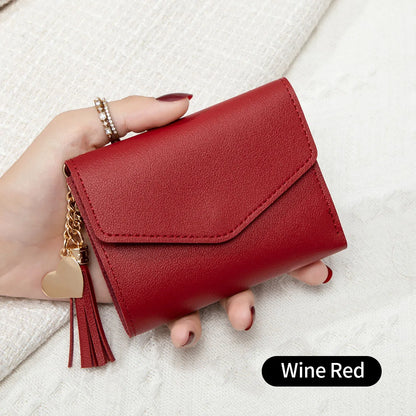 Women's Compact Clutch Wallet with Tassel & Gold Heart Charm