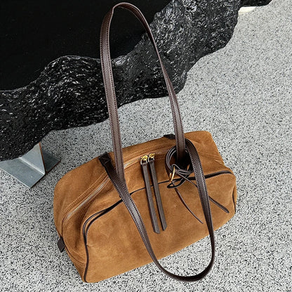 Genuine Suede Leather Tote Bag – Large Capacity Cowhide Shoulder Handbag