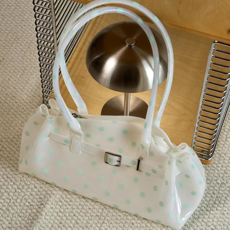 Polka Dot PVC Transparent Shoulder Bag – Waterproof Lock Handbag