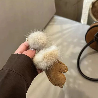 Mink Fur Pompom Mitten Keychain – Luxury Bag Charm