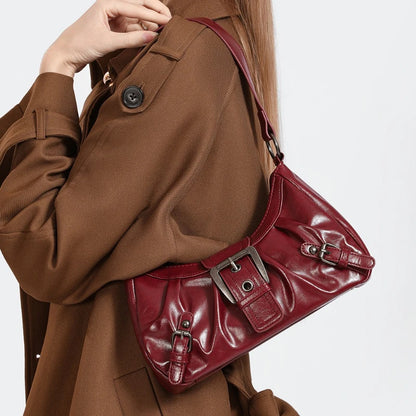 Y2K Pleated Hobo Shoulder Bag – Retro Buckle Underarm Clutch for Women