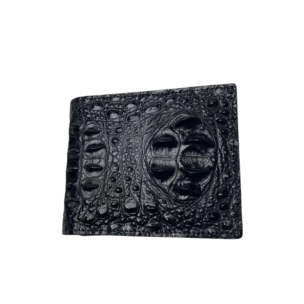 Crocodile Leather Men's Bifold Card Wallet – Black