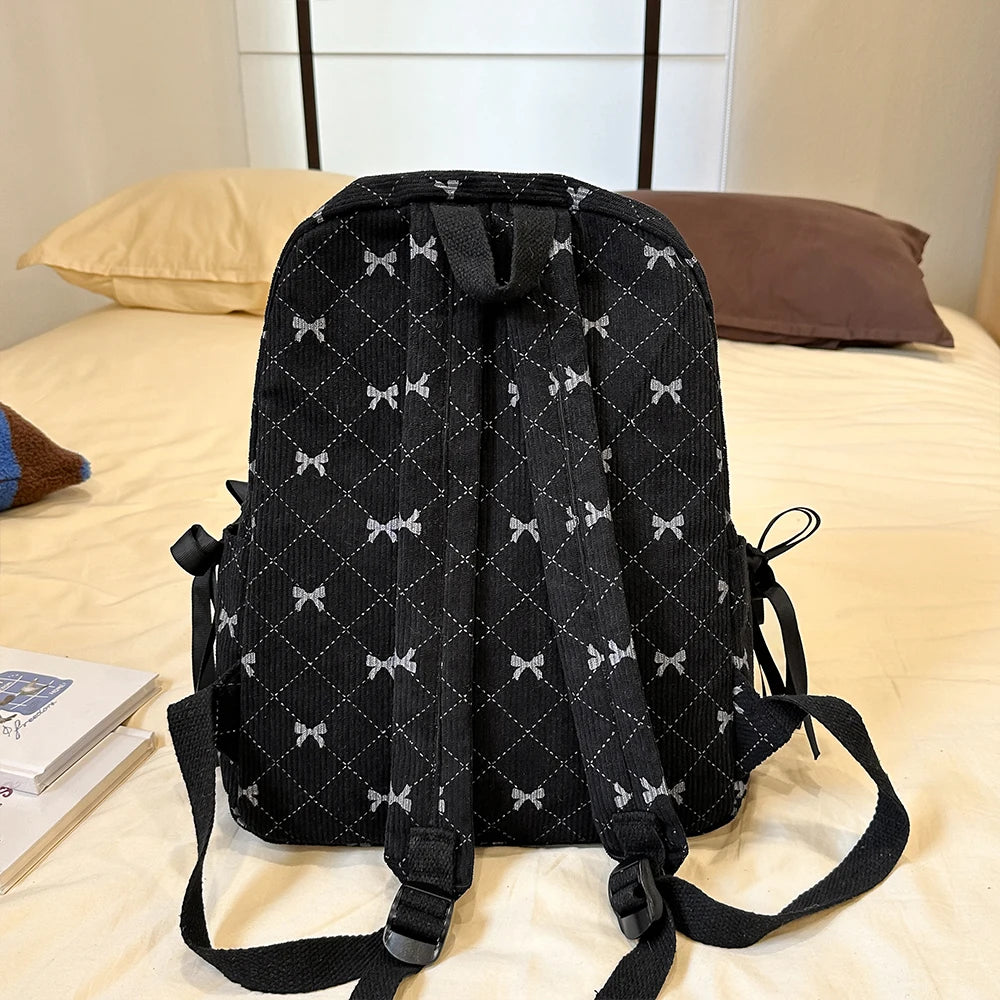 Corduroy Bow Backpack – Cute School Bag for Girls & College Students