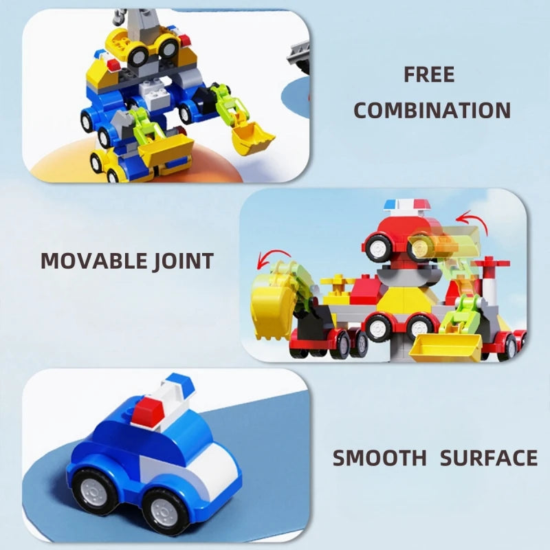 Large Particle Building Blocks Engineering Vehicle Set for Kids – Excavator & Cars