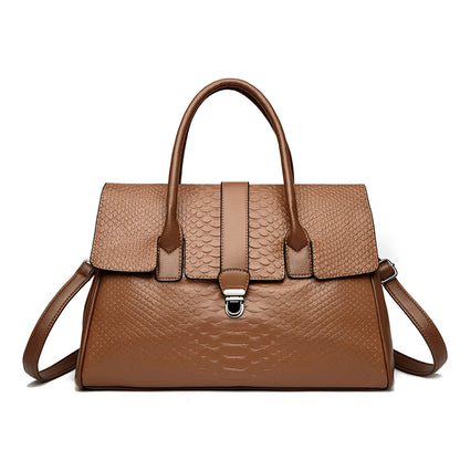 Snake Embossed Leather Tote Bag for Women – Large Shoulder Handbag