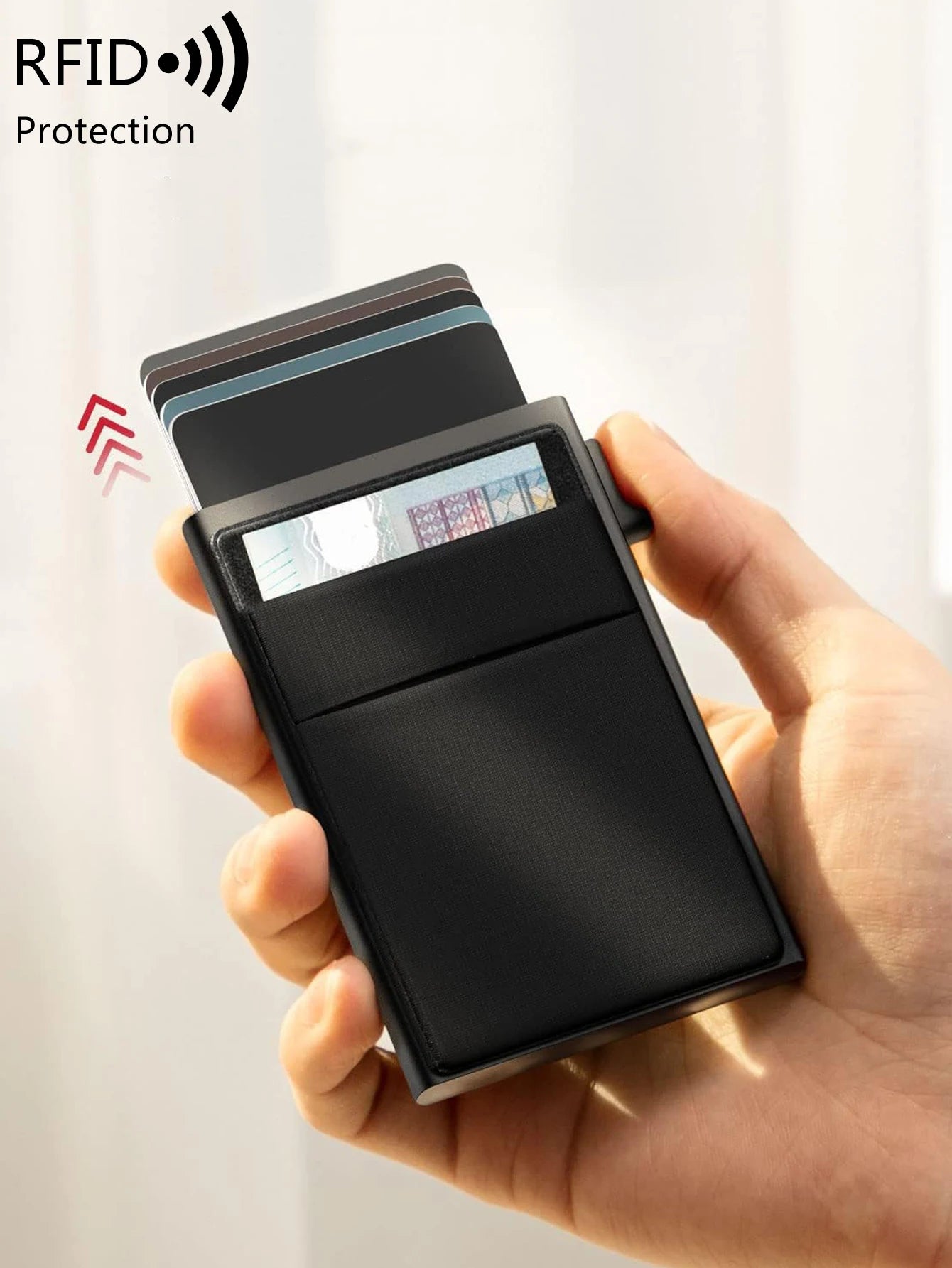 RFID Blocking Aluminum Card Holder with Auto Pop-Up Mechanism