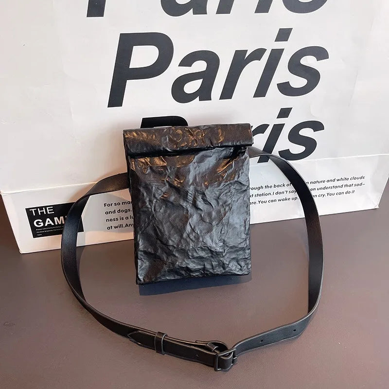 Korean Pleated Leather Crossbody Bag – Trendy Folding Square Phone Bag