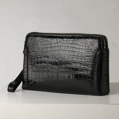 Crocodile Leather Clutch Bag for Men – Double Zipper Wristlet