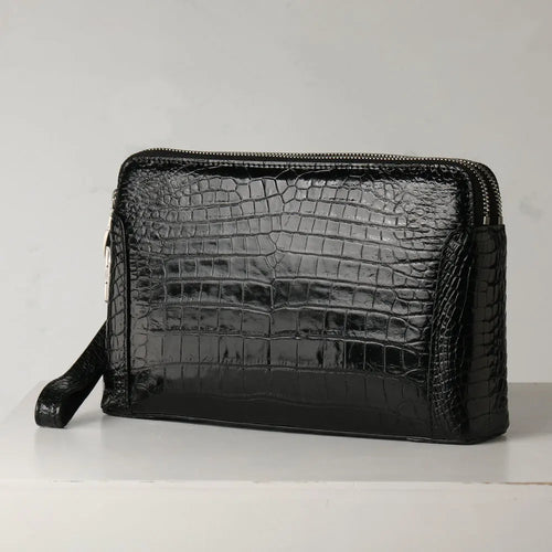 Crocodile Leather Clutch Bag for Men – Double Zipper Wristlet