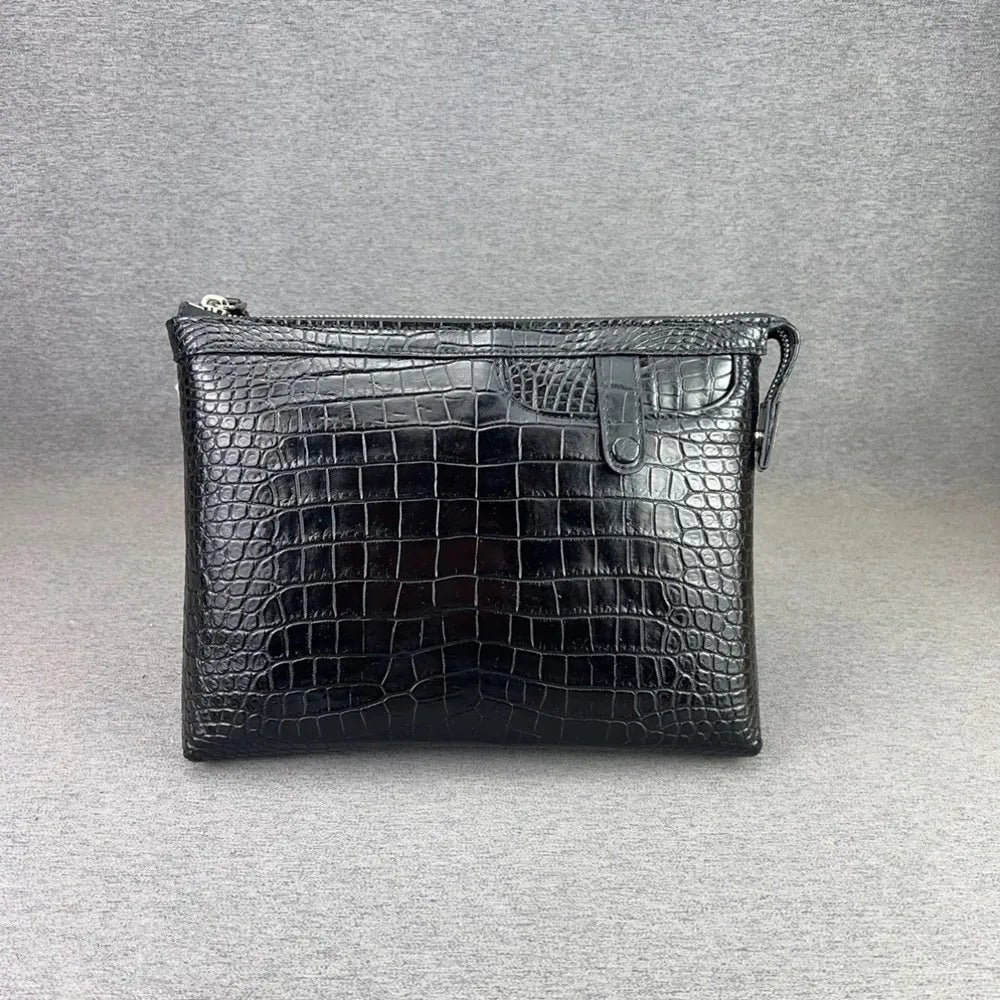Crocodile Leather Men's Envelope Clutch Bag – Black Large Capacity