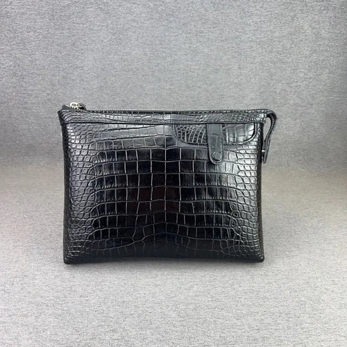 Crocodile Leather Men's Envelope Clutch Bag – Black Large Capacity