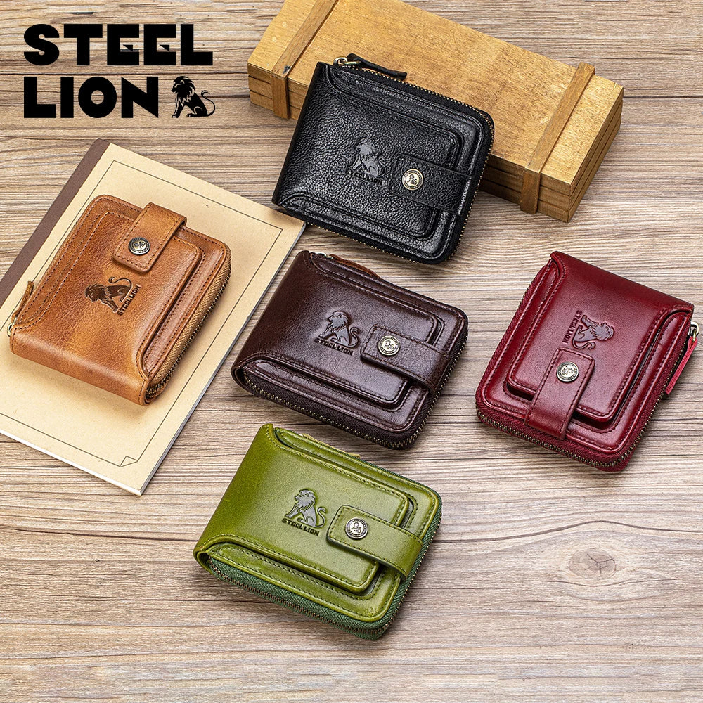 Steel Lion Men's Genuine Leather Zipper Wallet