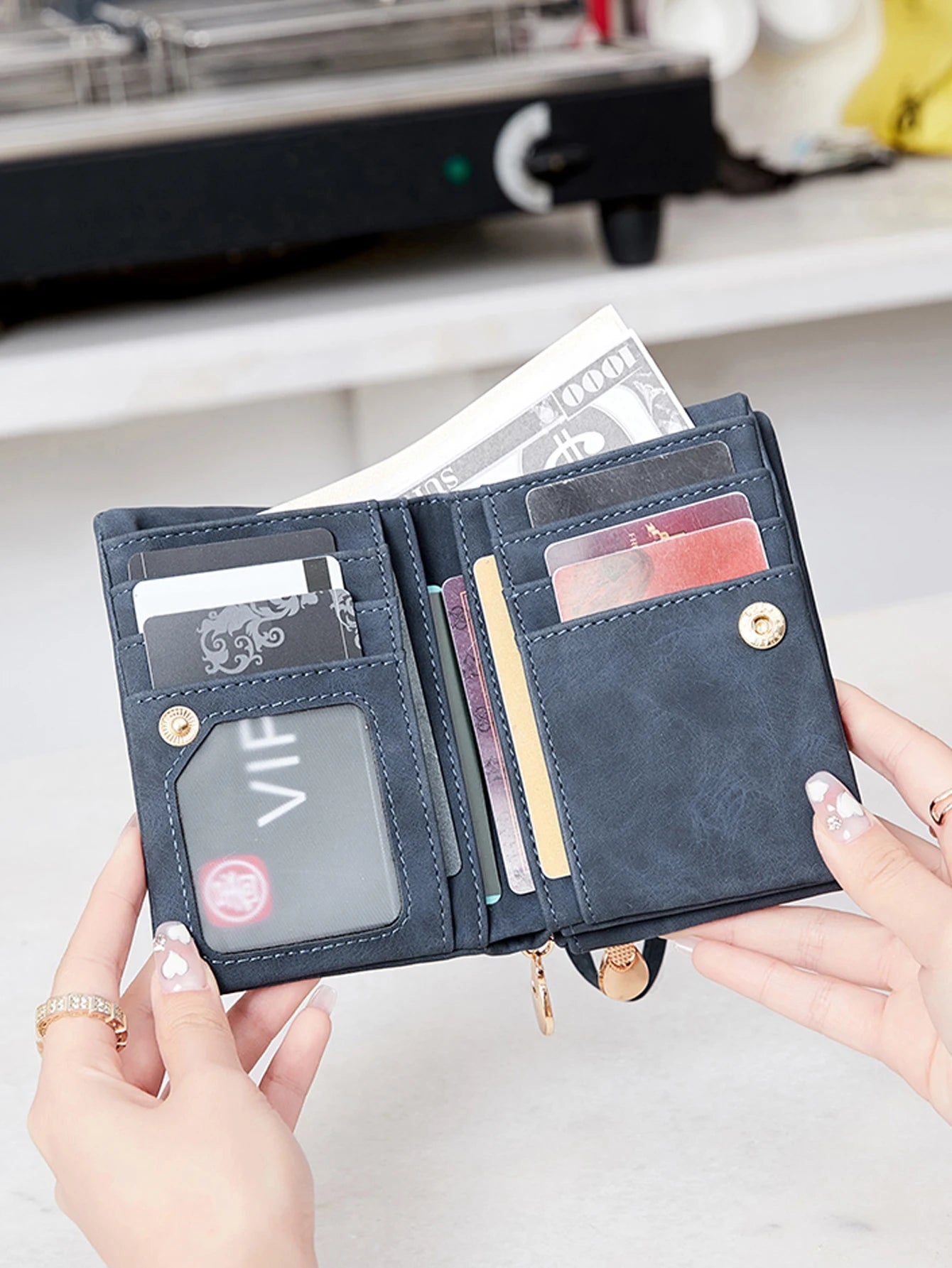 Women's Wristlet Wallet – Short PU Leather Zipper Coin Purse with Card Slots